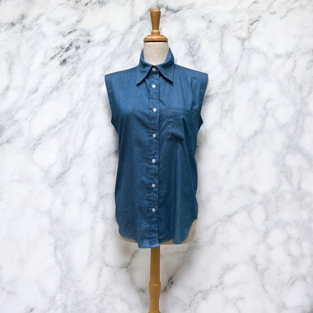 Kal Rieman Top Shirt Sz S Blue Chambray Sleeveless Button Up‎ Western Casual